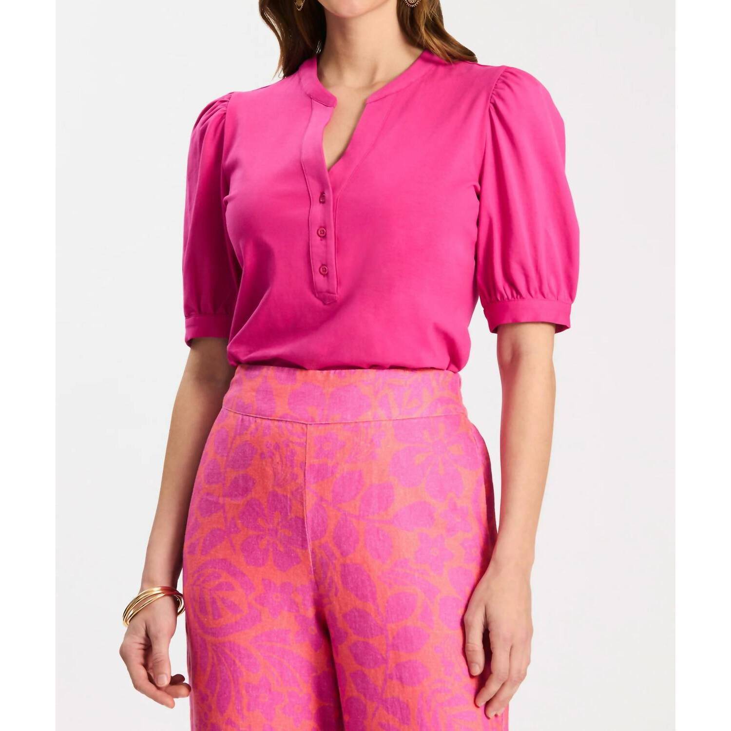 New Tyler Boe Paulina Quarter Placket Tee In Rose Violet
